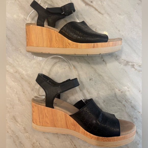 Clarks Cammy Glory Wedge Sandal Open Peep Toe Platform Black 9 M - Picture 4 of 11